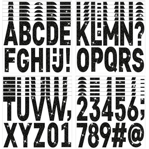 282 Pcs 24 Sheets Large Letter Stickers Glitter Big Font Alphabet Number Self Adhesive Vinyl Stick on Letters Sticker for Mailbox Crafts Poster Bulletin Boards Classroom Home Decor (Black, 4 Inch) - color: Black, size: 4 Inch