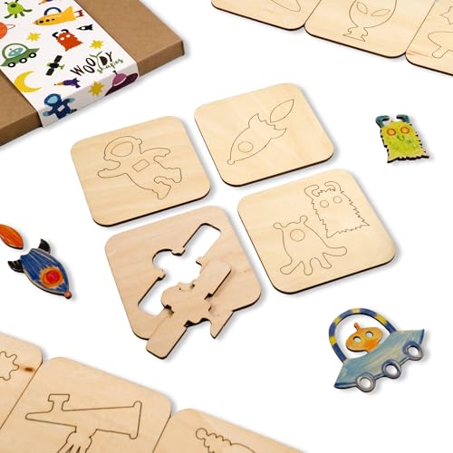 NAKLEO Wooden Stencils for Kids, Set of 20 Pcs 3.7x3.7” Space Universe, Montessori Children Templates Educational Toy Creative DIY Decoration Arts and Crafts Painting Paper Wood Fabric - color: Space Universe