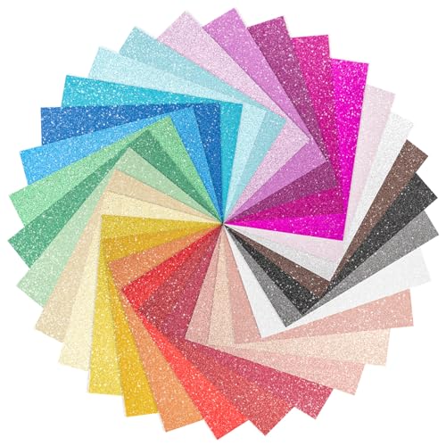 30 Pack Glitter Cardstock Paper Sheets 250gsm/92lb 6×8inch | 30 Colors Shimmering Paper For Arts and Crafts, Decorative, Weddings & Birthdays Invitations, Scrapbook Supplies - style: Glitter