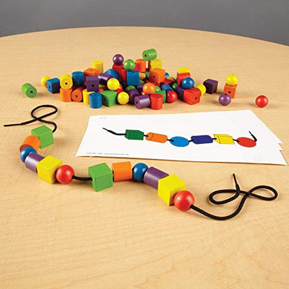 Learning Resources Beads and Patterns Card Set, Lacing Beads, 130 Pieces Ages 3+ - style: Beads