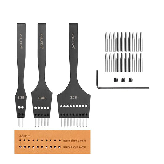 WUTA Leather Stitching Punch, 3nd Removable Round Hole Pricking Irons, Professional Working Hole Punch Tool Set for DIY Leather Craft（3.38mm- 2+5+9 Hole） - size: 3nd 3.38mm- 2+5+9 Hole