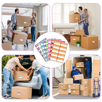340 Home Moving Labels, 3.4 x 2 inches, 8-Color Coded Packing Box Stickers with Fragile and Blank Customizable Labels