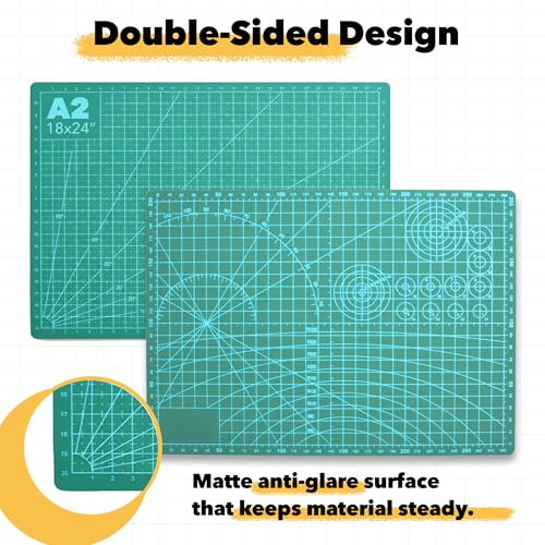 Mandala Crafts Self-Healing Cutting Mat Set – 18" x 24" A2 Green Double-Sided 5-Ply Mat with Fabric Cutter, Quilt Ruler & Craft Knife for Sewing, Quilting, Leather & Scrapbooking - color: Green Combo, size: 18 x 24 Inches Mat Combo