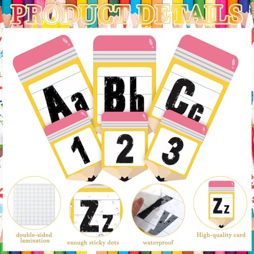 Gilprop 37 Pcs Bulletin Board Letters Educational Posters Alphabet Posters and 0-10 Number Classroom Abc Wall Decor for Kindergarten Toddler Teacher(Pencil Shape) - style: Pencil Shape