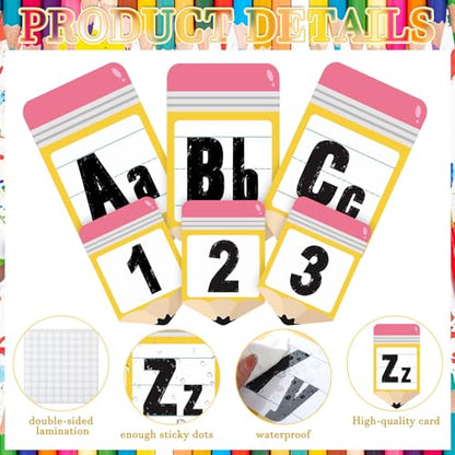 Gilprop 37 Pcs Bulletin Board Letters Educational Posters Alphabet Posters and 0-10 Number Classroom Abc Wall Decor for Kindergarten Toddler Teacher(Pencil Shape) - style: Pencil Shape