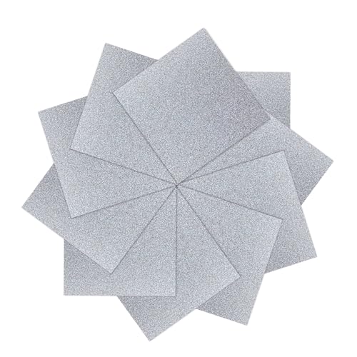 YZH Crafts Glitter Cardstock Paper, No-Shed Shimmer Glitter Papers, Cut Craft and DIY Projects Card stock, Sparkly Paper for Card Making, 12 x 12 Inch, 10 Sheets, 250 GSM (Sliver)