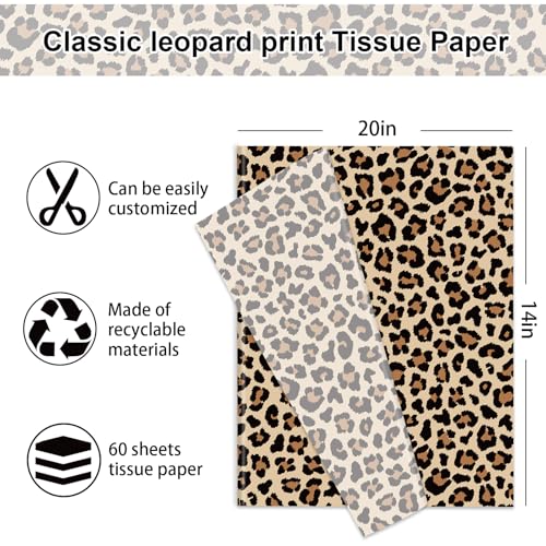 60 Sheets Leopard Print Tissue Paper Gift Wrapping Paper, 14 x 20 Inch | Cheetah, Floral Bouquet DIY Art Crafts Tissue, for Wedding Birthday Holiday Party - color: Leopard Print (Brown, Black, etc.)