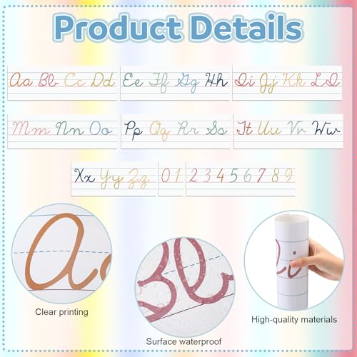 Set of 9 Cursive Writing Bulletin Board Cursive Alphabet Wall Strip for Teacher Supplies, Classroom Teaching Tool, Homeschooling, Kids Education(Colorful) - style: Colorful