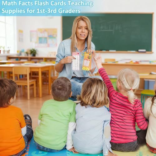 60Pcs Addition Subtraction Multiplication Division and Subtraction Flash Card, Math Flash Cards with 8 Dry Erase Pens 4 Rings, Time Table Flash Cards for 1st to 3rd Grades Fun Learning with Math Game
