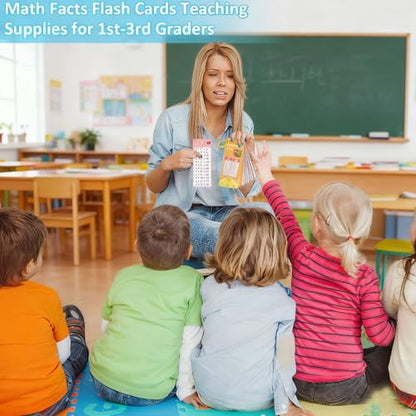 60Pcs Addition Subtraction Multiplication Division and Subtraction Flash Card, Math Flash Cards with 8 Dry Erase Pens 4 Rings, Time Table Flash Cards for 1st to 3rd Grades Fun Learning with Math Game