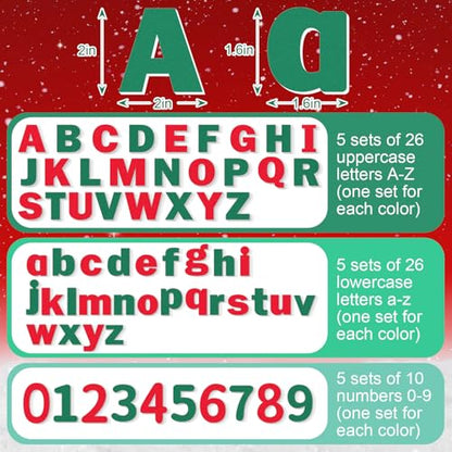 Breling 310 Pieces Felt Letter Bulletin Board Letters Sticker with Number 2" Bulk Self Adhesive ABC Upper Lowercase Sticky Letter for Xmas Gift Bulletin Board Classroom(Christmas Color) - color: Christmas Color