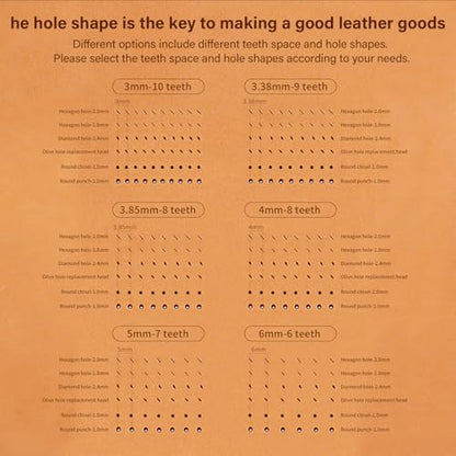 WUTA Leather Stitching Punch, 3nd Removable Round Hole Pricking Irons, Professional Working Hole Punch Tool Set for DIY Leather Craft（60 Pcs Chisel Head） - size: 3nd 60 Pcs Chisel Head