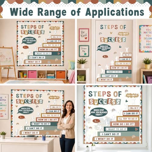 Motivational Bulletin Board Decorations Set Back to School Positive Classroom Decor Steps of Success Paper Cutouts Educational Sayings Accents for School Door Wall Chalkboard Decor Supplies (Boho) - style: Boho