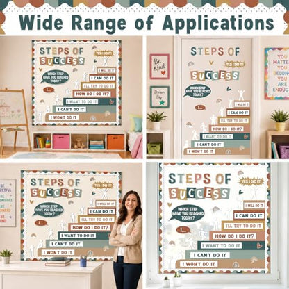 Motivational Bulletin Board Decorations Set Back to School Positive Classroom Decor Steps of Success Paper Cutouts Educational Sayings Accents for School Door Wall Chalkboard Decor Supplies (Boho) - style: Boho