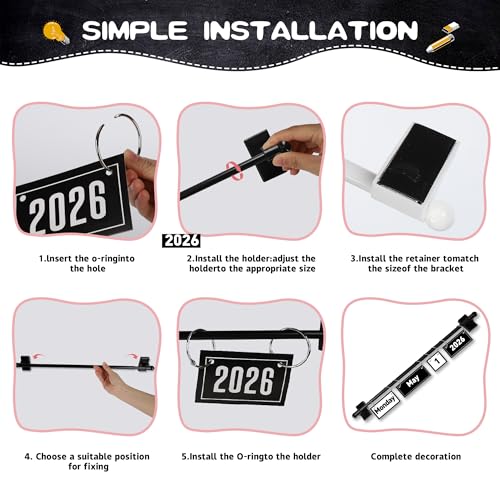 2026 Upgraded Magnetic Rod Black and White Flip Calendar for Classroom, Classroom Calendar Date Cards Black and White Classroom Decor Bulletin Board Set