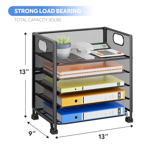 Simple Trending 5-Tier Letter Tray Organizer, Metal Mesh File Holder, Black | 5-Tier Large Capacity Paper Organizer | Metal Mesh | Non-Slip Feet | Tool-Free Assembly | 24H Support | Black for Office - size: 13.3" x 9.3" x 13"
