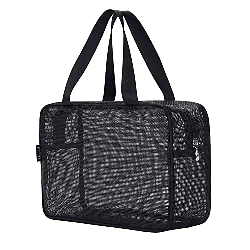 Moyad Mesh Shower Caddy Portable Toiletry Tote Gym Bag for College Dorm Bathroom (Black Large) - size: Medium