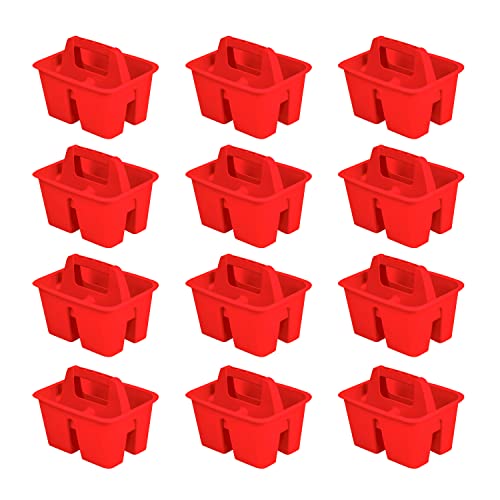 Storex Mini Classroom Caddy, Multipurpose Classroom Organizer with Handle, Red, Pack of 12 (01063U12C) - color: Red