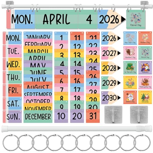 MotiMind 65 Pcs 2026 Pencil Flip Calendar Bulletin Board Set Flip Calendar with Adjustable Holder Colorful Classroom Decor Include 65 Date Card for Back to School Home Decor Supplies - style: Pencil