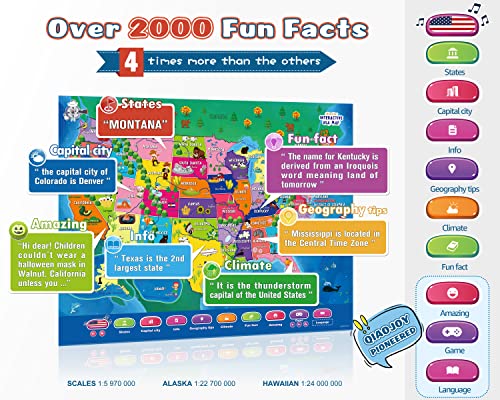 Bilingual Interactive for Kids Talking USA Map Alphabet Poster for Toddlers Learning and Educational Toys,Talking Educational Chart for Ages 3 to 12 Years Old,Learning ABC Letters for Preschool/Gift - style: USA Map & Alphabet Poster