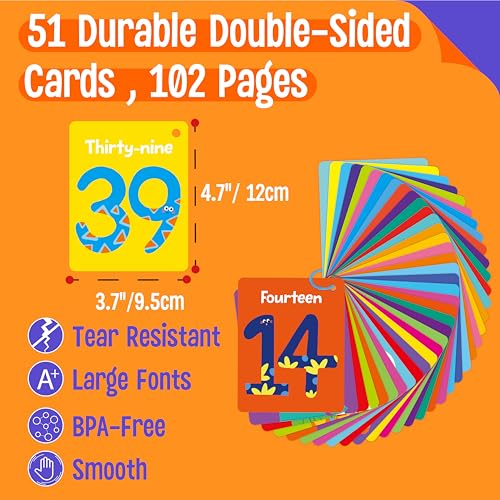 51 PCS Number Flashcards, 0-50 Double Sided Printed Cards with 2 Reclosable Rings, Learn Numbers, Learn to Count-Fun Learning and Educational Flashcards Learning Tool for Kids, Preschoolers, Toddlers - style: Number Flashcards