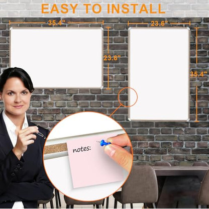 Large Magnetic White Board for Wall,Aluminum & Cork Strip Frame Whiteboard for Office,Presentation Dry Erase Board Wall Mount,Large Whiteboard for School Classroom Huge Whiteboards (36" W x 24" H) - size: 36"W x 24"H