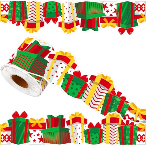 69 Feet Christmas Gift Box Border Red Green Bulletin Board Border Trim for Christmas Holiday Party School Classroom Office DIY Home Wall Decor - style: Gift box