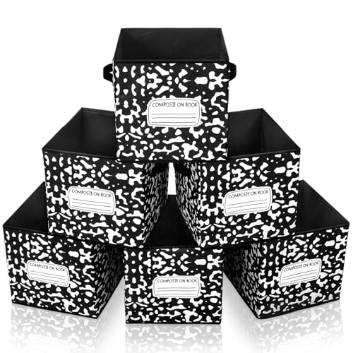 6 Pcs 11 Inch Composition Notebook Fabric Storage Bins Classroom Storage Organizer with Handles Classroom Must Haves Cubby Basket Bins for Back to School Nursery Office Home Supplies