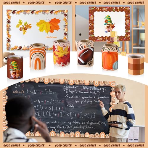 Tenceur 160ft Fall Borders for Bulletin Board 6 Rolls Pumpkin Maple Leaf Scalloped Bulletin Board Border Trim for School Office Whiteboard Blackboard Poster Decor - style: Thanksgiving Style