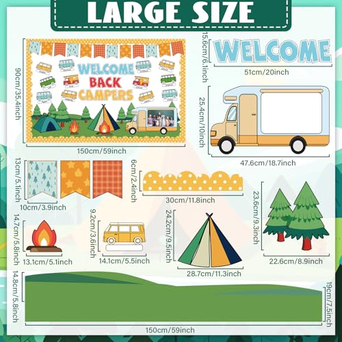 Summer Camping Bulletin Board Decorations Set Welcome Back Camper Classroom Decor Adventure Camp Themed Campfire Tent Paper Cutouts for Woodland Party Back to School Chalkboard Wall Supplies Favor - style: Summer Camping
