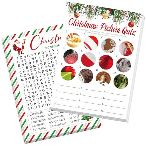 COCHIE 30 Players Christmas Party Games for Adults Family Office Large Groups, Xmas Parties Picture Quiz Game, Riddle Game, Christmas Word Search Games with Answer Key (Xmas Search) - style: XMAS Search