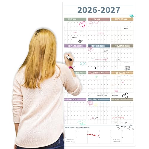 GuassLee Large Yearly Wall Calendar 2026-2027, Full Year Calendar One Page, Jun. 2026- May 2027, Annual Wall Calendar 2026, 24"X 48" Wall Calendar 2026 Large with Foam Stickers - color: Jun White
