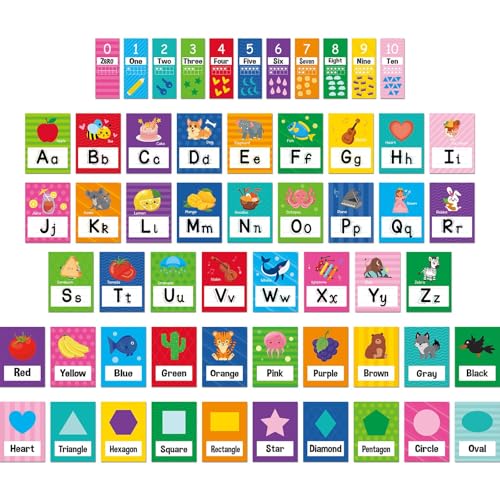 57 Pcs Alphabet for Classroom Wall ABC Alphabet Poster Letters Number line Colors Shapes Wall Chart Cards Bulletin Board Decorations for Back to School Classroom Decor(Multi-Colored) - style: Multi-Colored