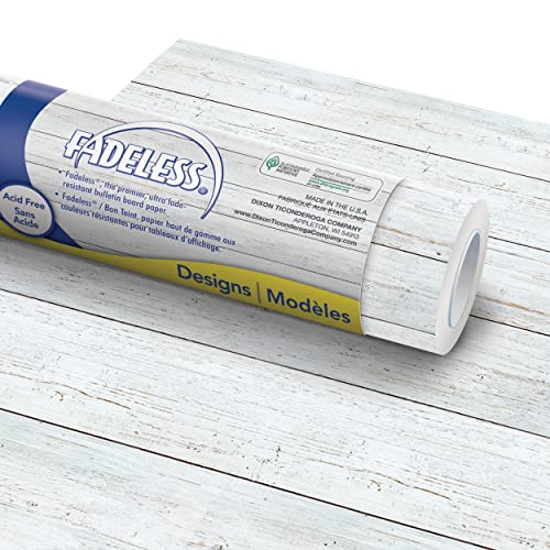Fadeless Bulletin Board Paper, Fade-Resistant Paper for Classroom Decor, 48” x 50’, White Shiplap, 1 Roll - color: White Shiplap, size: 50 ft