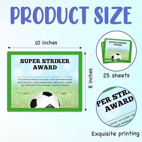 Soccer Award Certificates, 25 Pcs Soccer Ceremony Certificate, Sports Certificates of Achievement for Student Coach Kids, Sports Team Party Activities Supplies -A10 - style: Soccer