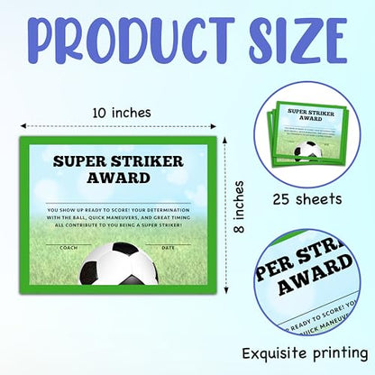 Soccer Award Certificates, 25 Pcs Soccer Ceremony Certificate, Sports Certificates of Achievement for Student Coach Kids, Sports Team Party Activities Supplies -A10 - style: Soccer