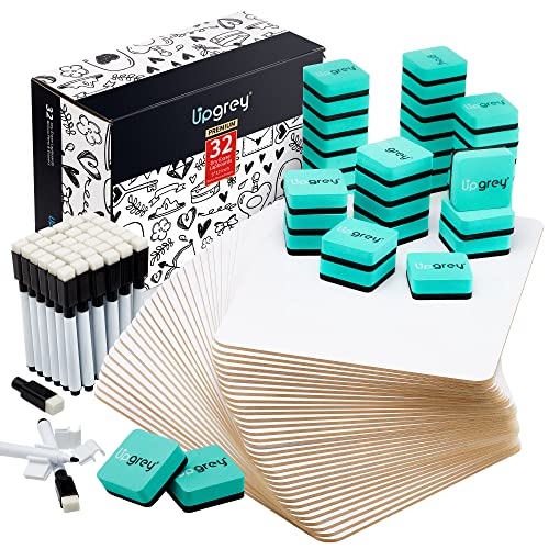 Dry Erase Lapboards 32 Pack, Double-Sided Small White Board for Classroom Student, 9"x12" Portable Dry Erase Board Bulk, Mini Whiteboard with 36 Pens, 36 Erasers & 36 Pen Holders, for Teacher Supplies