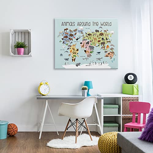 'Animals Around The World Map'| Canvas Art | Stupell Industries | 48 x 36 Inches, Easy to Hang and Sturdy, Made in USA, by Stephanie Workman Marrott - size: 48"L x 36"W