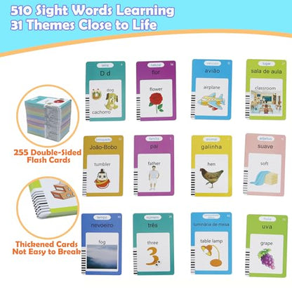 MAYAPHILOS 510 Sight Words Brazilian Portuguese and English Talking Flash Cards, Learn for Kids Language Learning Speech Therapy Toys for Toddlers - size: 510 Words Portuguese and English