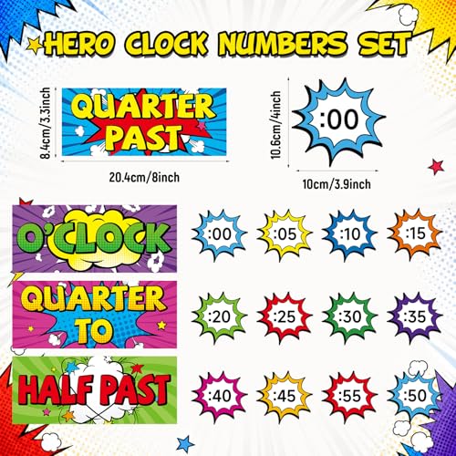 OBUSATT 16PCS Clock Numbers Labels Telling Time Clock Bulletin Board Telling Time Cutouts Classroom Decorations for Elementary Home Back to School Math Classroom Must Haves Teacher Supplies (Hero) - style: Hero