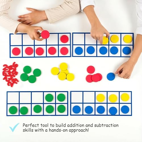 70 PCS Magnetic Ten Frames - Math Manipulatives for Elementary Classroom & Kindergarten - 4 Ten Frames & 44 Math Counters for Kids, Math Games for Kindergarten - Jumbo Magnetic Ten Frame Set