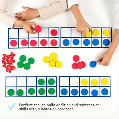 70 PCS Magnetic Ten Frames - Math Manipulatives for Elementary Classroom & Kindergarten - 4 Ten Frames & 44 Math Counters for Kids, Math Games for Kindergarten - Jumbo Magnetic Ten Frame Set