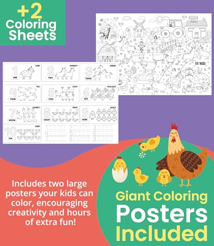 Floor Puzzles for Kids Ages 3-5 4-6 Educational 48 Piece Farm Animals with 2 Giant Coloring Posters Preschool Learning Toy Tractors Tools Barnyard Animals Screen Free Family Playtime - style: FARM ANIMALS