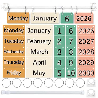 Flip Chart Classroom Calendar 2026 – Complete Flippable Boho Bulletin Board Set with Hanging Rod, Colorful Rainbow Whiteboard Date Display, Teacher Organization Kit(Bright) - color: Bright