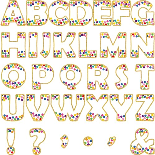 Qyeahkj 300PCS Large 7" Font Letters and Punctuation Set White with Confetti Classroom Alphabet Cutout for Bulletin Board Display Home School A Great Helper to Inspire Students' Learning Interest - style: Confetti