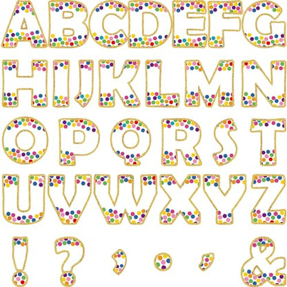 Qyeahkj 300PCS Large 7" Font Letters and Punctuation Set White with Confetti Classroom Alphabet Cutout for Bulletin Board Display Home School A Great Helper to Inspire Students' Learning Interest - style: Confetti