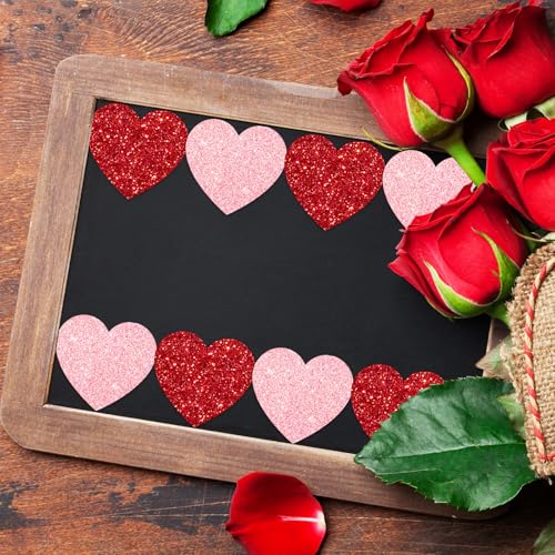 Whaline 65.6ft Heart Bulletin Board Border Glitter Pink Red Heart Shaped Die-Cut Border Trim for Valentine's Day Anniversary Chalkboard Decoration - style: Red Pink Heart