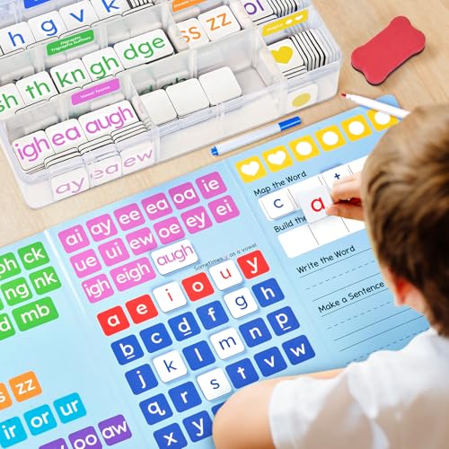 JoyCat 265 Phonics Magnetic Letter Tiles- Hooked on Phonics, ABC Reading Games Set with Word-Building Folder & Storage Case, Letter Sound Alphabet Letters, Preschool Pre k Classroom Materials - style: 265 Tiles+1 Word Folder