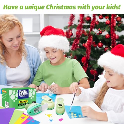 UCEC Hole Punch 1 Inch Craft Christmas Snowflakes Bells Shapes 30 Pieces Hole Puncher for Crafts Set with Craft Paper Cardstock, Mix Shape Designs Hole Puncher for Kids for Crafting Scrapbooking - style: 3 Diffrent Shapes Punch & 30 Craft paper