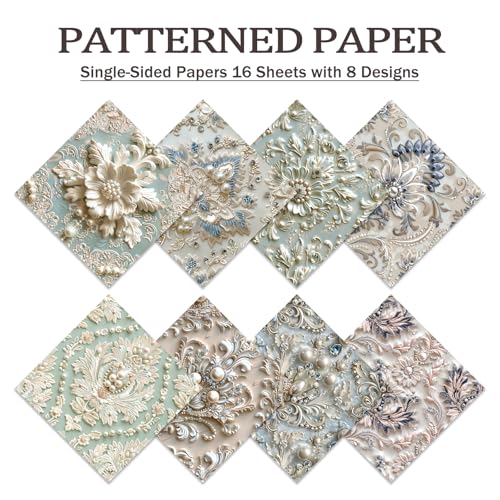 PRSTINCOL Scrapbook Paper,16 Sheets 6x6 Inch Pearl Satin Style Scrapbook Supplies,Single-Sided Vivid Origami Decoupage Paper for Diy Crafts, Card Making, Art Journaling - color: Pearl Paper